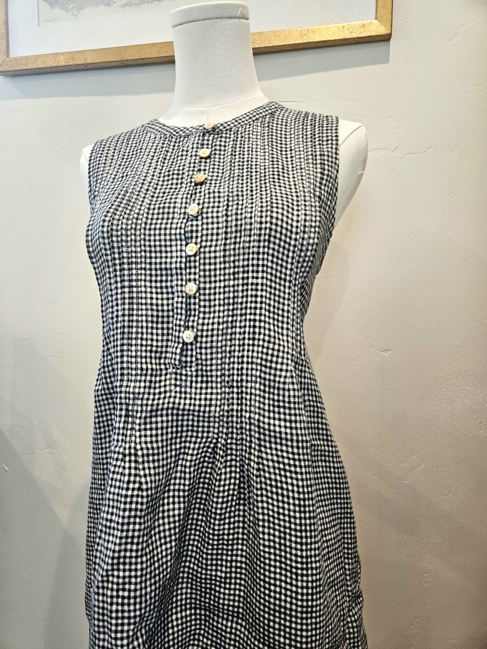 Quince European Linen Sleeveless Swing Dress Medium Black White Classic Gingham